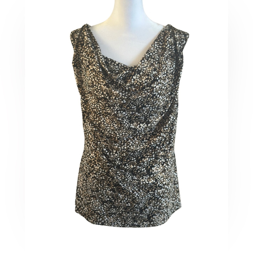 OneEighty Black White Tan Print Cowl Neck Sleeveless Top